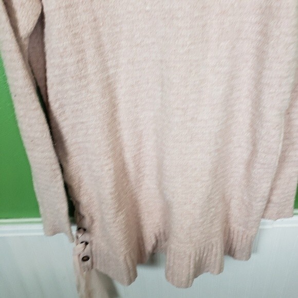 Free People Oversized Baby Pink Knit Tunic Laced Cotton Sweater Dress Size Small - Picture 2 of 11